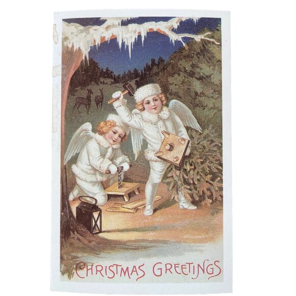 Vintage Victorian Christmas & New Year Postcards Set Girls Boys Santa Angels - Picture 11 of 11